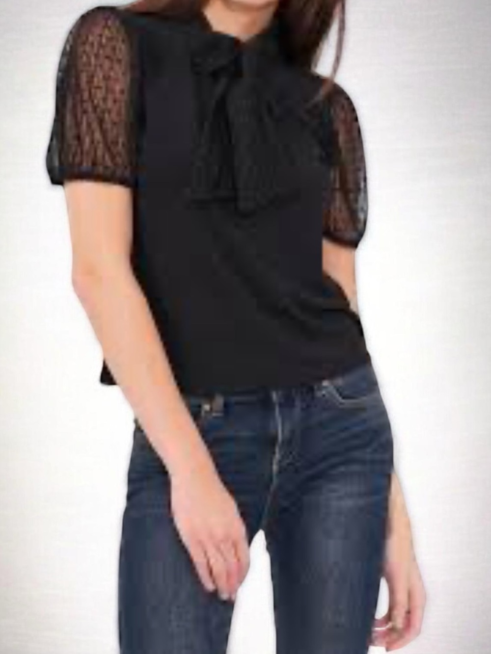 Sweet Wanderer Black Tie-Neck Puff Sleeve Blouse